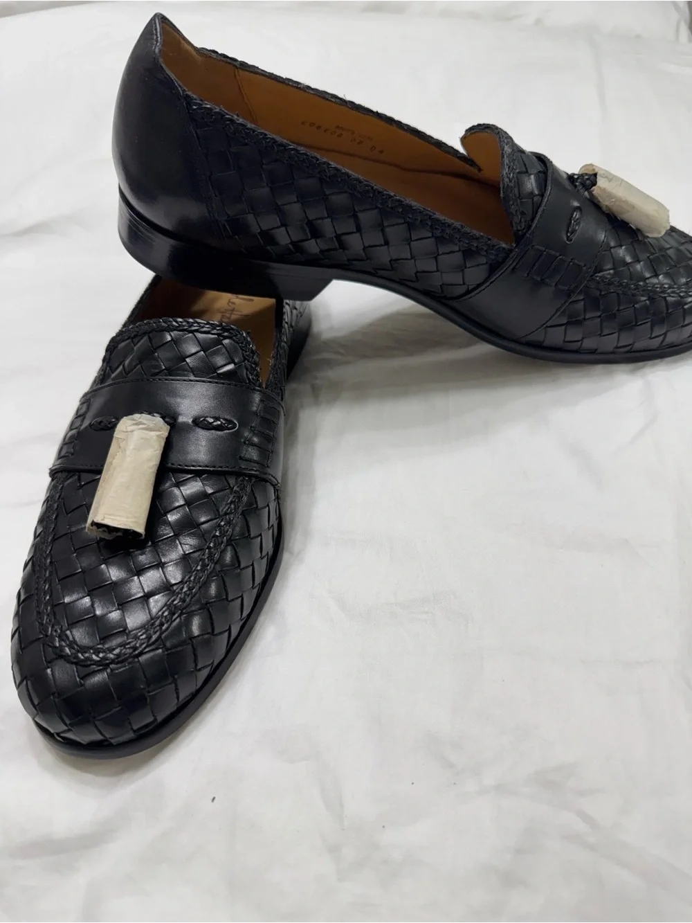 Cole Haan Black Woven Leather Tassel Loafers Never Worn.